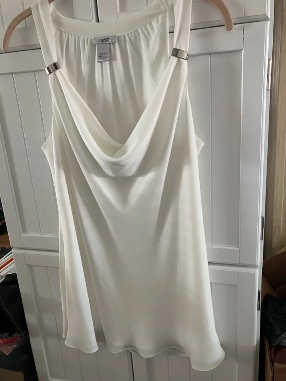 Cache Cream Cowl Neck Sleeveless Camisole with Metal Strap Accents - Picture 5 of 9